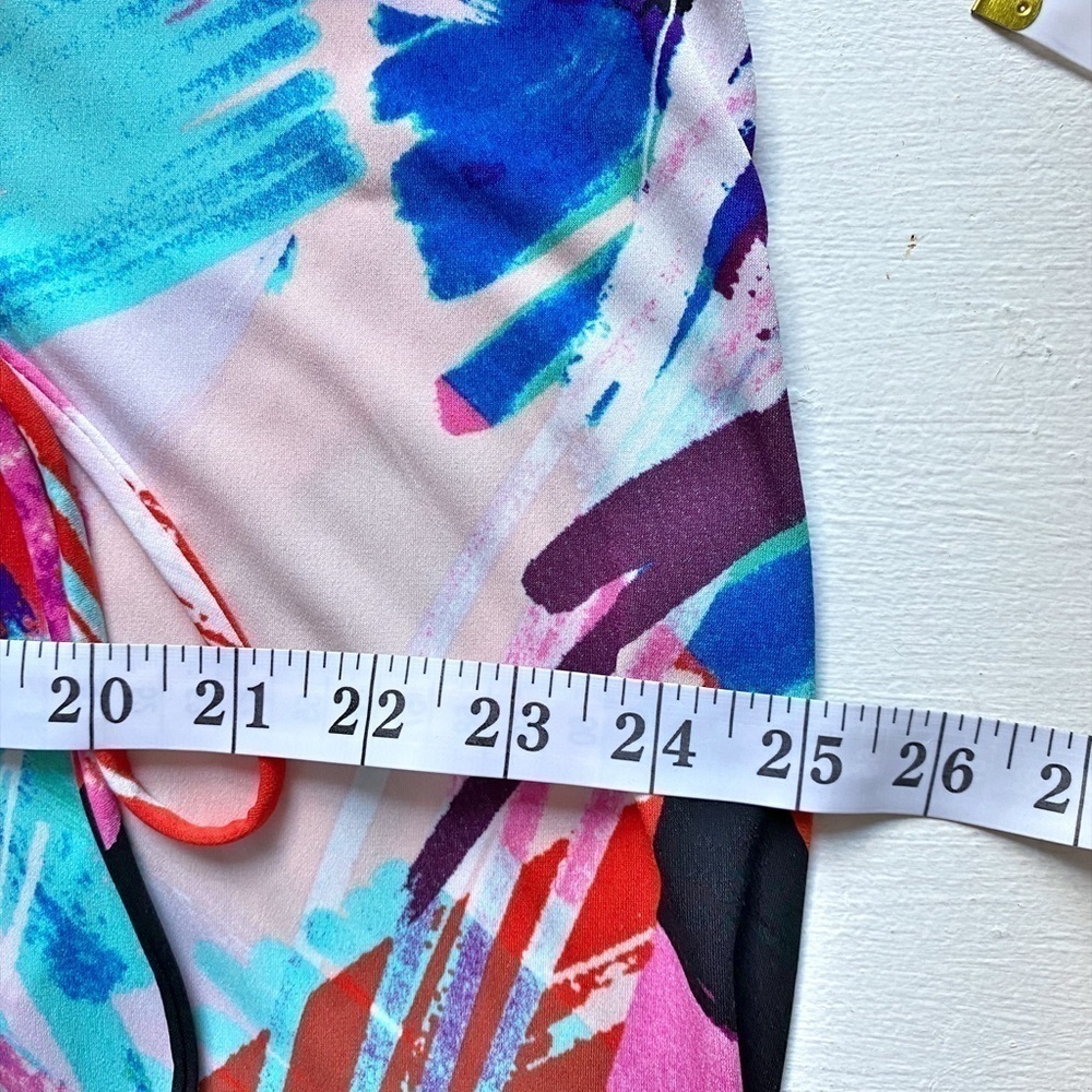 LONDON TIMES MULTICOLOR PAINT SPLASH FASHION FAUX WRAP MIDI DRESS - Picture 11 of 14